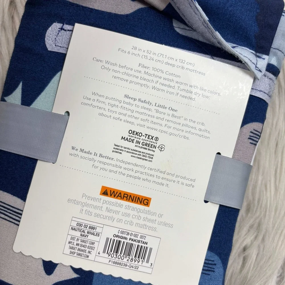 NEW Cloud Island Fitted Crib Sheet 100% Cotton Navy Blue Gray‎ Whale Print